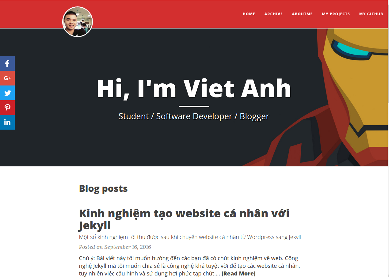 Website VietAnhDev.com sau khi chuyển sang Jekyll