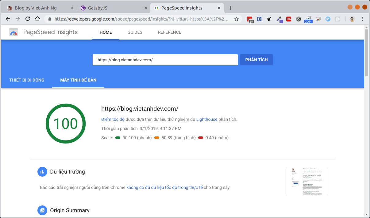 Kết quả Google PageSpeed Insights Desktop